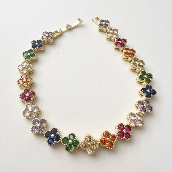 18K Gold Plated Multi clover Bracelet Bangle SET stainless steel Womens Jewelry - Picture 4 of 9